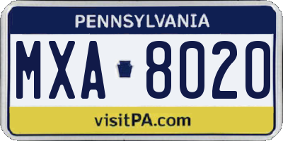 PA license plate MXA8020
