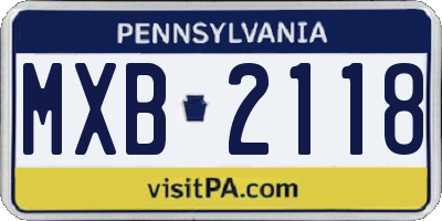 PA license plate MXB2118