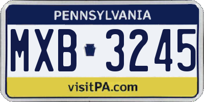 PA license plate MXB3245