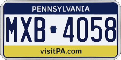 PA license plate MXB4058