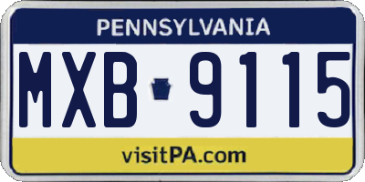PA license plate MXB9115