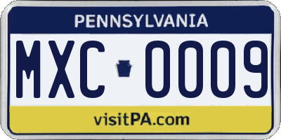 PA license plate MXC0009