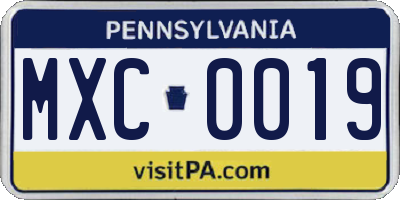 PA license plate MXC0019
