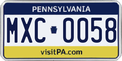 PA license plate MXC0058