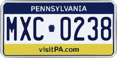 PA license plate MXC0238