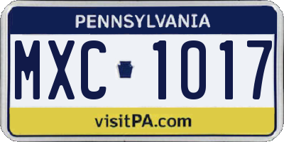 PA license plate MXC1017