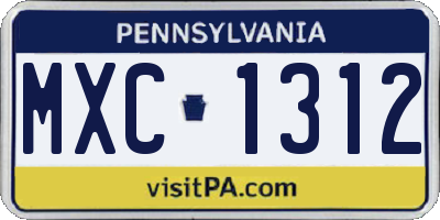 PA license plate MXC1312