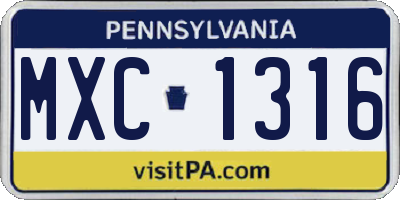 PA license plate MXC1316