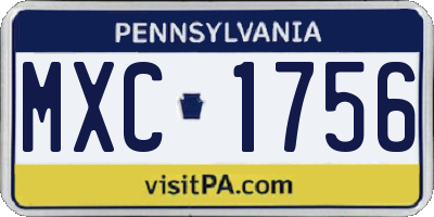 PA license plate MXC1756
