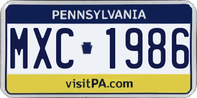 PA license plate MXC1986