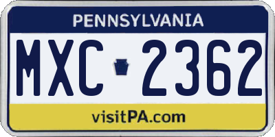 PA license plate MXC2362