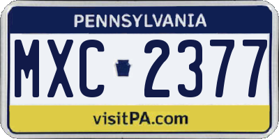 PA license plate MXC2377