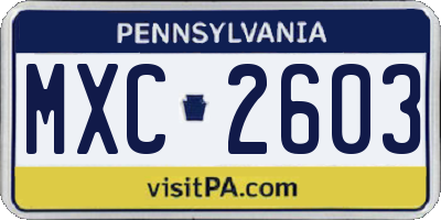 PA license plate MXC2603