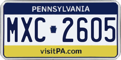 PA license plate MXC2605