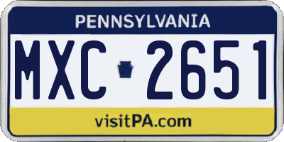 PA license plate MXC2651