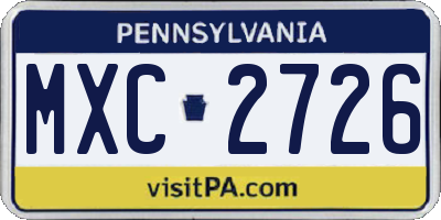 PA license plate MXC2726