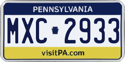 PA license plate MXC2933