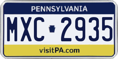 PA license plate MXC2935