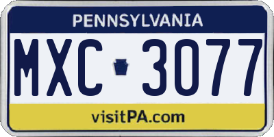 PA license plate MXC3077