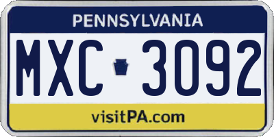 PA license plate MXC3092