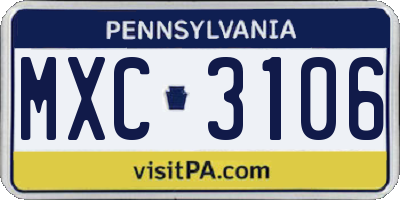 PA license plate MXC3106