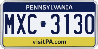 PA license plate MXC3130