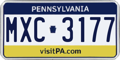 PA license plate MXC3177