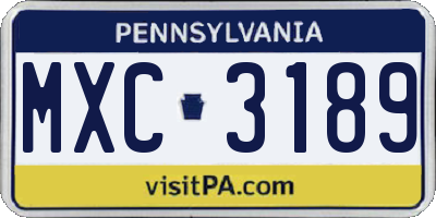 PA license plate MXC3189