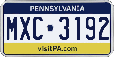 PA license plate MXC3192