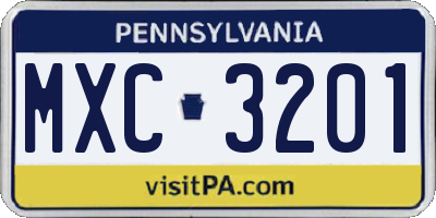 PA license plate MXC3201