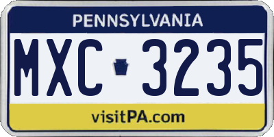 PA license plate MXC3235