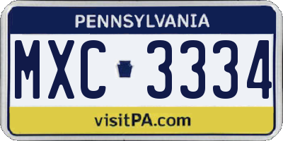 PA license plate MXC3334