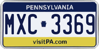 PA license plate MXC3369