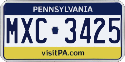 PA license plate MXC3425