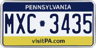 PA license plate MXC3435