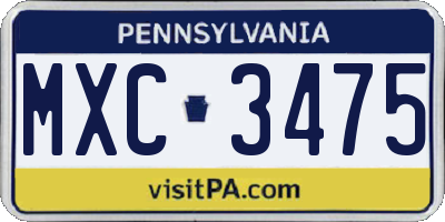 PA license plate MXC3475