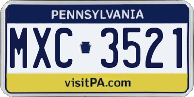 PA license plate MXC3521
