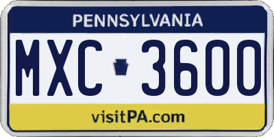 PA license plate MXC3600