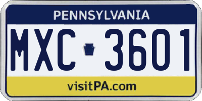 PA license plate MXC3601