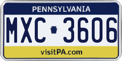 PA license plate MXC3606
