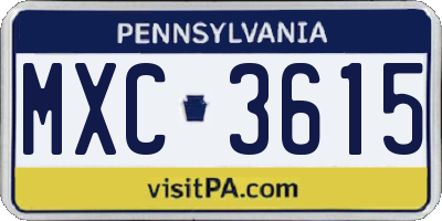PA license plate MXC3615