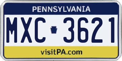 PA license plate MXC3621