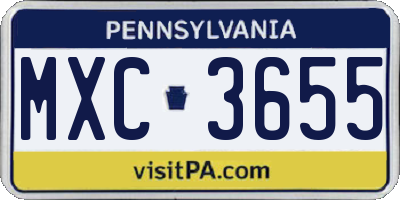 PA license plate MXC3655
