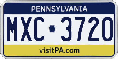 PA license plate MXC3720