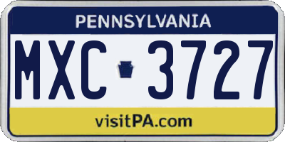 PA license plate MXC3727