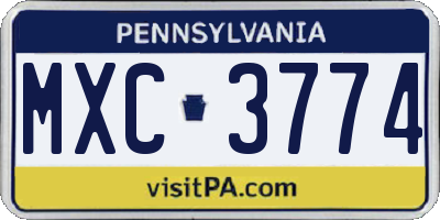 PA license plate MXC3774