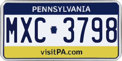 PA license plate MXC3798