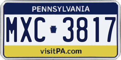PA license plate MXC3817