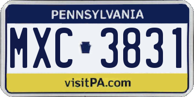 PA license plate MXC3831