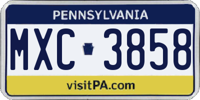 PA license plate MXC3858